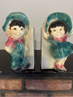 Vintage Style Green and Red Boy & Girl Ceramic planters